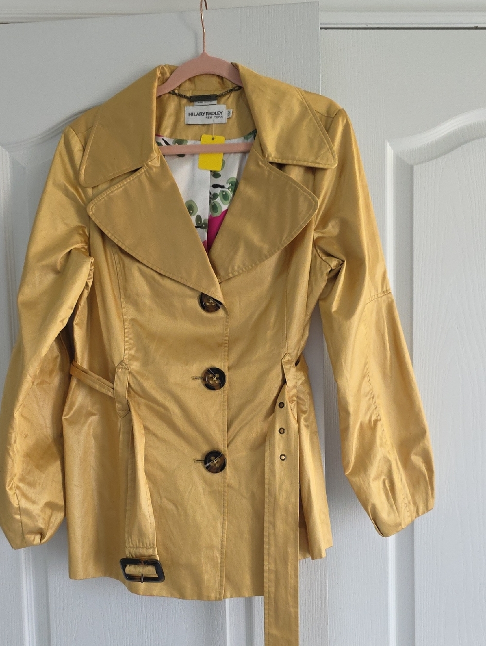Hilary Radley Metallic Gold Trench Coat with Belt